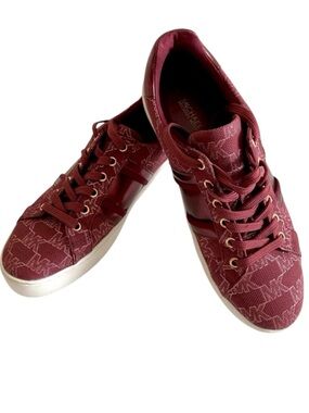 MK Michael Kors Sneakers 8 Poppy Logo Lace Up MK Metallic Burgundy Maroon Size 8